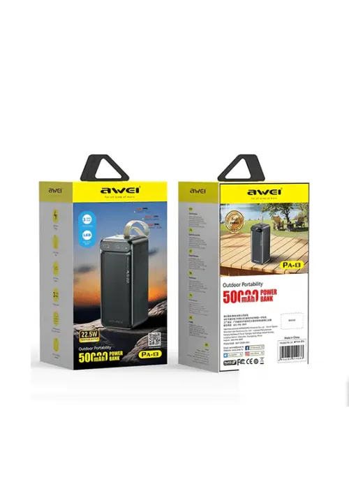 Аккумулятор PowerBank 50000mAh AWEI PA13 (PD22.5W+QC3.0)