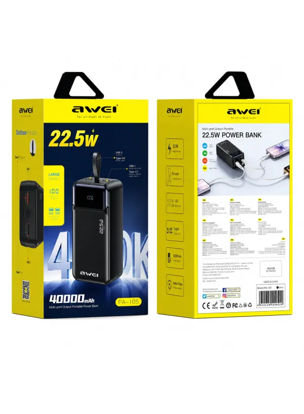 Повербанк 40000mAh AWEI PA-105 (22.5W)