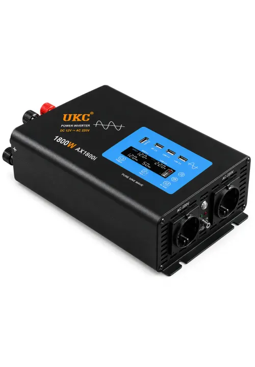 Преобразователь инвертор UKC AX1800i 1800W (чистый синус, LCD, Type-C, 2×USB 3.0)