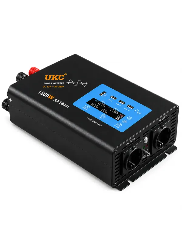 Преобразователь инвертор UKC AX1800i 1800W (чистый синус, LCD, Type-C, 2×USB 3.0)