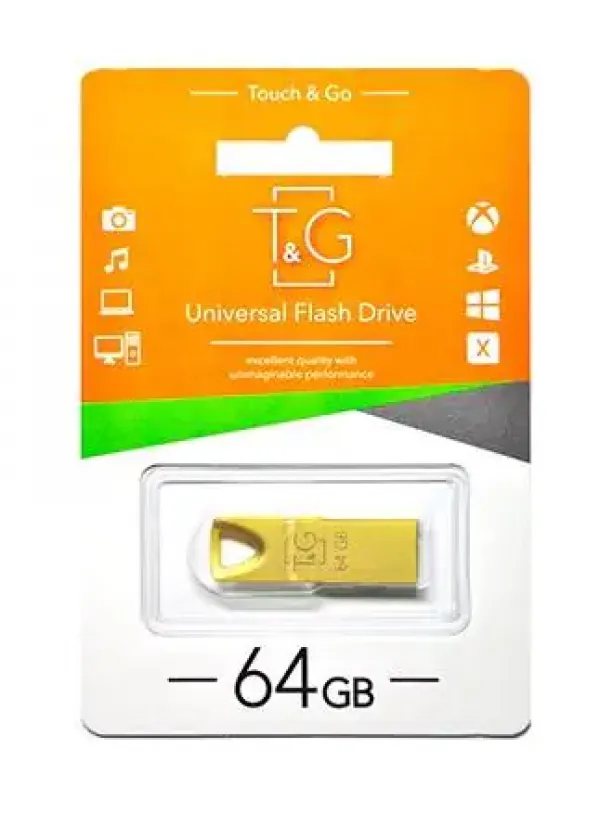 Флешка USB 64GB T&G метал 117 золотий