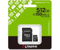 Карта пам'яті Kingston MicroSDXC 512GB Canvas Select Plus Gen3 150MB/s A1 + SD-адаптер (SDCS3/512GB)
