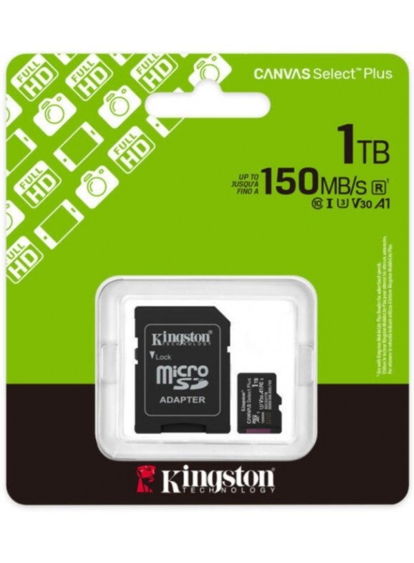 Карта пам'яті Kingston MicroSDXC 1TB Canvas Select Plus Gen3 150MB/s A1 + SD-адаптер (SDCS3/1TB)