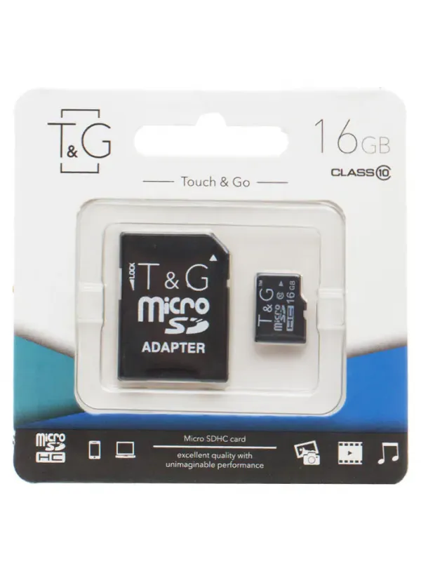 Карта пам'яті microSDHC (UHS-1) 16GB class 10 T&G (з адаптером)