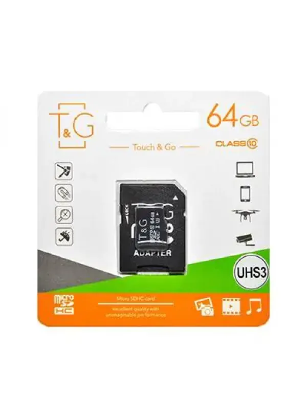 Карта пам'яті microSDXC (UHS-1) 64GB class 10 T&G (з адаптером)