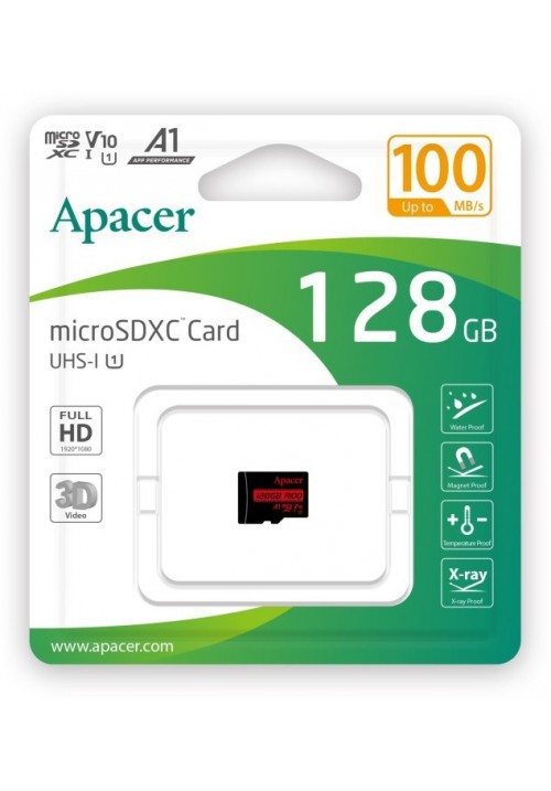 Карта пам'яті Apacer microSDXC UHS-I 128GB R100 V10 A1 (AP128GMCSX10UB-RA)