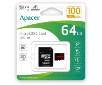Карта пам'яті Apacer microSDXC UHS-I 64GB R100 V10 A1 + SD adapter (AP64GMCSX10UB-R)