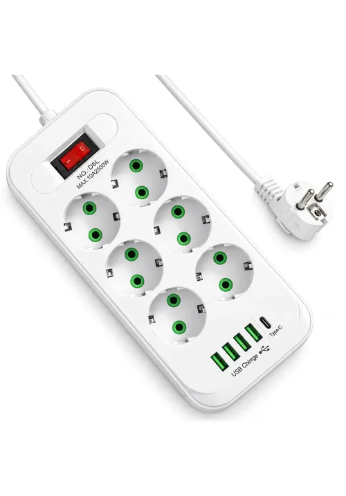 Мережевий фільтр 6x220V + 4xUSB + 1Type-C (3002)