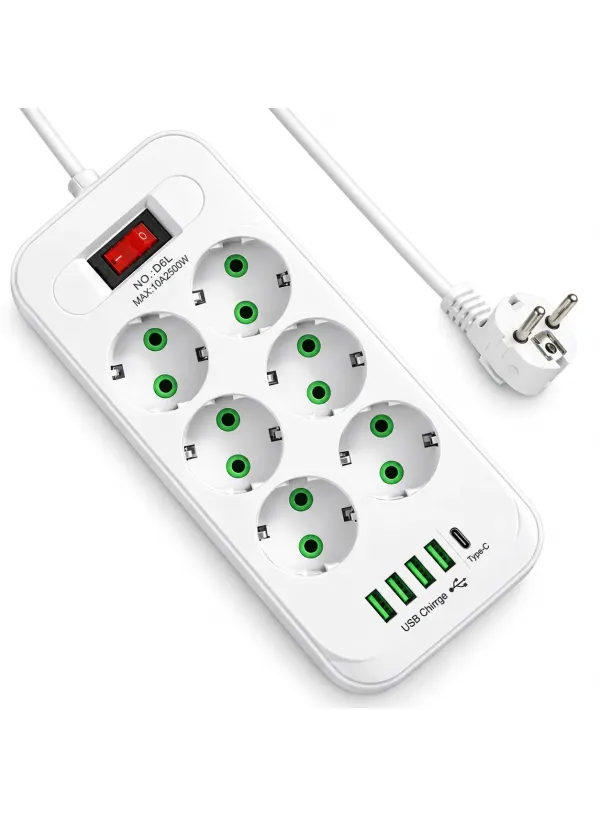 Мережевий фільтр 6x220V + 4xUSB + 1Type-C (3002)