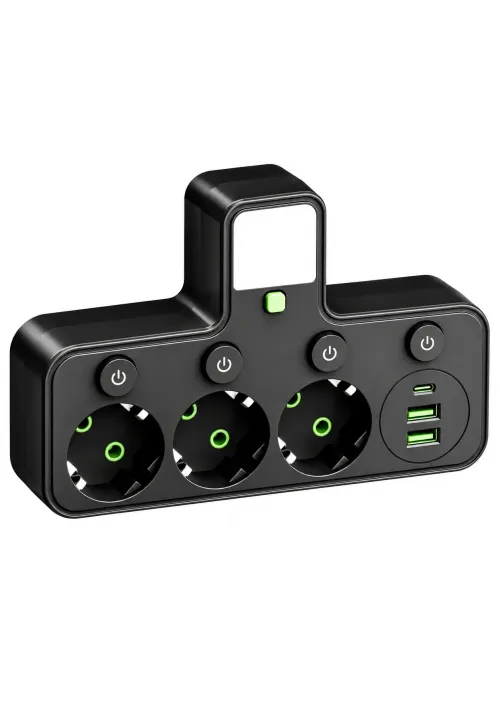 Мережевий фільтр з підсвічуванням 3x220V + 2xUSB + 1Type-C (3003)