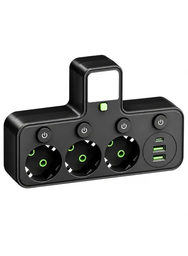 Мережевий фільтр з підсвічуванням 3x220V + 2xUSB + 1Type-C (3003)
