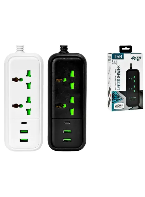 Подовжувач мережевий фільтр 2m 2500W (2РОЗ 2USB 1USB-C) T-56