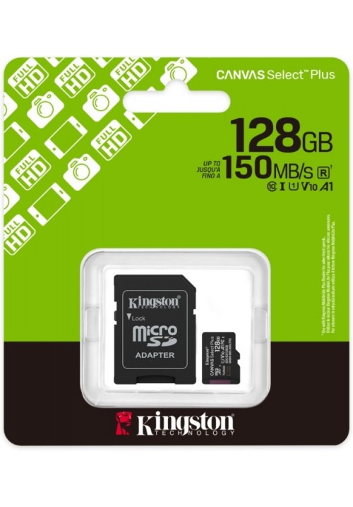 Карта пам'яті Kingston MicroSDXC 128GB Canvas Select Plus Gen3 150MB/s A1 + SD-адаптер (SDCS3/128GB)