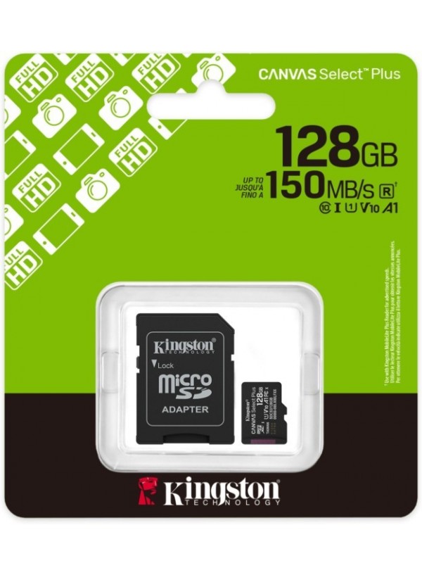 Карта пам'яті Kingston MicroSDXC 128GB Canvas Select Plus Gen3 150MB/s A1 + SD-адаптер (SDCS3/128GB)