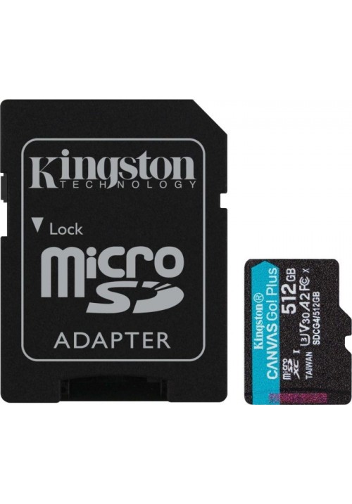 Карта пам'яті Kingston MicroSDXC 512GB Canvas Go Plus Gen4 200MB/s A2 U3 V30 + SD-адаптер (SDCG4/512GB)
