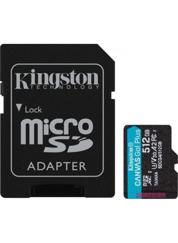 Карта пам'яті Kingston MicroSDXC 512GB Canvas Go Plus Gen4 200MB/s A2 U3 V30 + SD-адаптер (SDCG4/512GB)