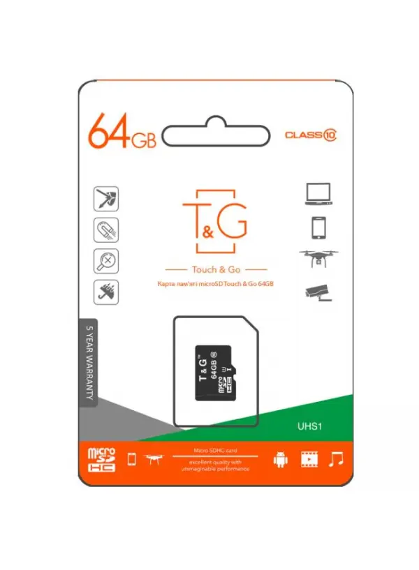 Карта пам'яті microSDHC (UHS-1) 64GB class 10 T&G (без адаптера)
