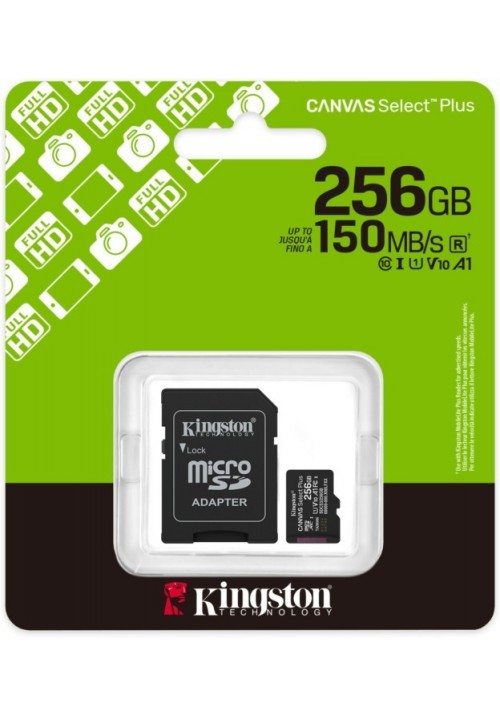 Карта пам'яті Kingston MicroSDXC 256GB Canvas Select Plus Gen3 150MB/s A10 + SD-адаптер (SDCS3/256GB)
