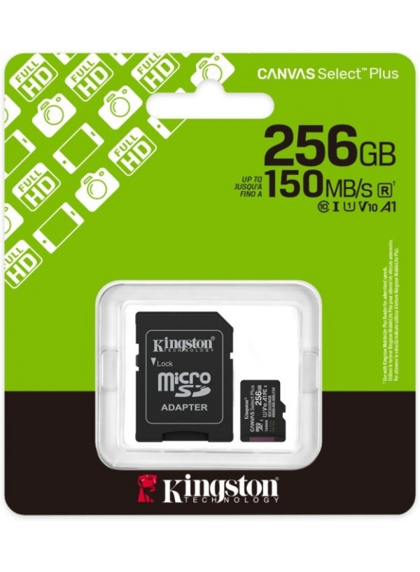 Карта пам'яті Kingston MicroSDXC 256GB Canvas Select Plus Gen3 150MB/s A10 + SD-адаптер (SDCS3/256GB)