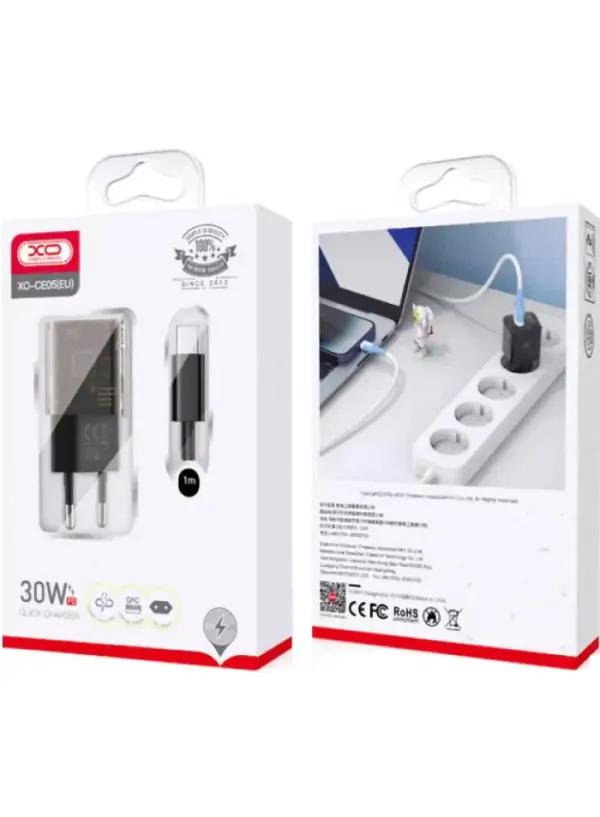 Мережеве зарядне зі шнуром Lighting XO CE05 (PD 30W QC 18W)