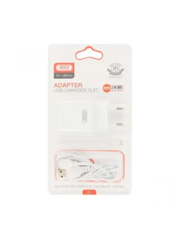 Мережевий зарядний кабель Lightning XO L99 (1USB 2.4A)