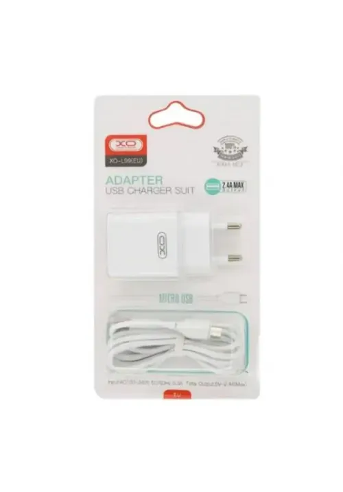 Мережне зарядне з кабелем microUSB XO L99 (1USB 2.4A)