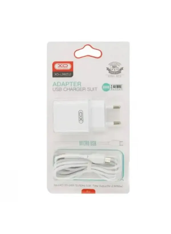 Мережне зарядне з кабелем microUSB XO L99 (1USB 2.4A)