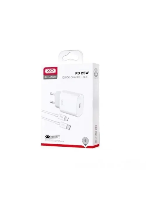 Мережеве зарядне з кабелем Lightning XO L91 (25W PD)