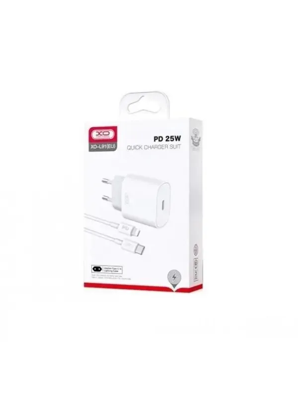 Мережеве зарядне з кабелем Lightning XO L91 (25W PD)