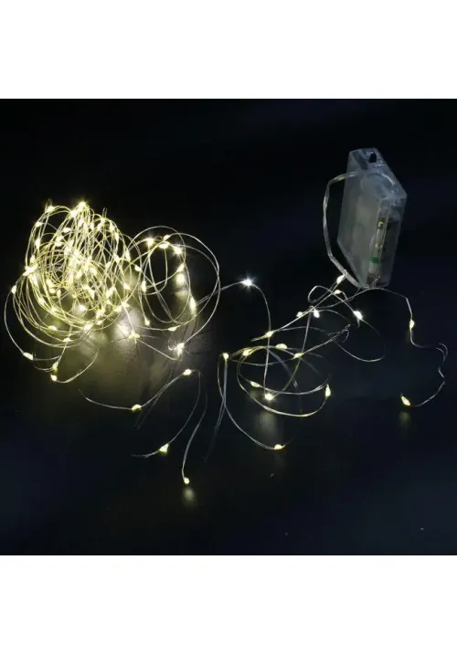 Гірлянда 30 LED на мідному дроті (крапля роси) Теплий білий (на батарейках з USB)