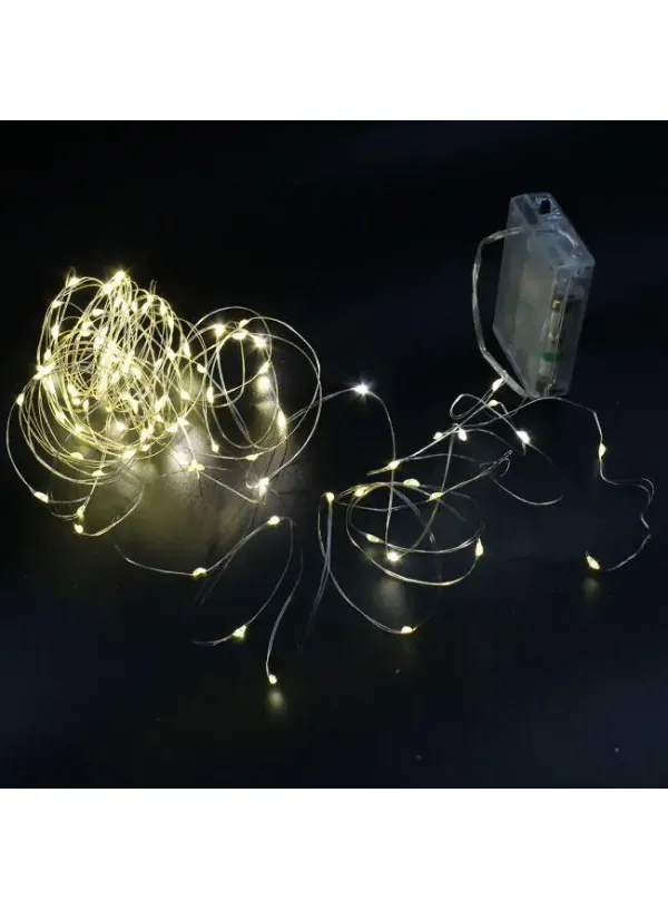 Гірлянда 30 LED на мідному дроті (крапля роси) Теплий білий (на батарейках з USB)