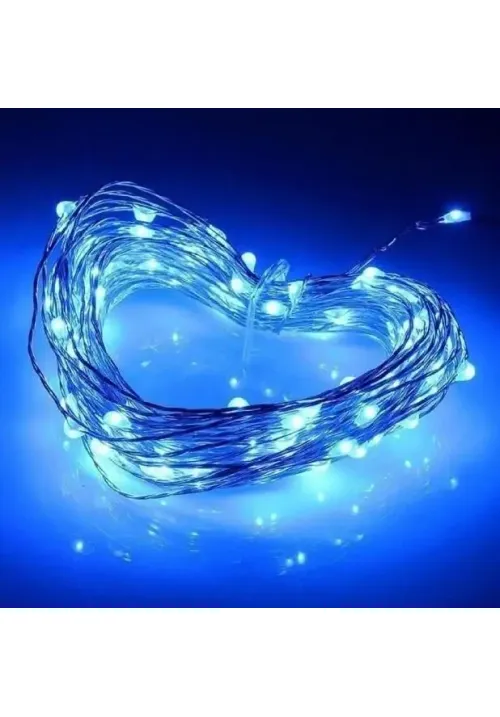 Гірлянда 30 LED 3 метри на мідному дроті (крапля роси) Синій (на батарейках з USB)