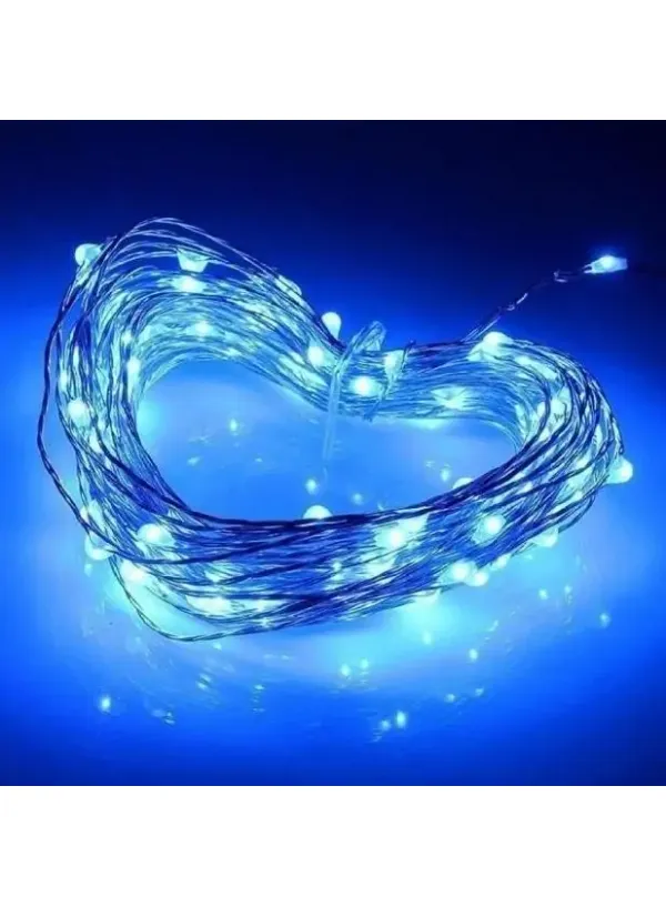 Гірлянда 30 LED 3 метри на мідному дроті (крапля роси) Синій (на батарейках з USB)