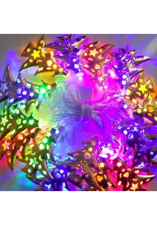 Гірлянда 20 LED Мультиветна Ялинки на прозорому дроті (4 метри) G809