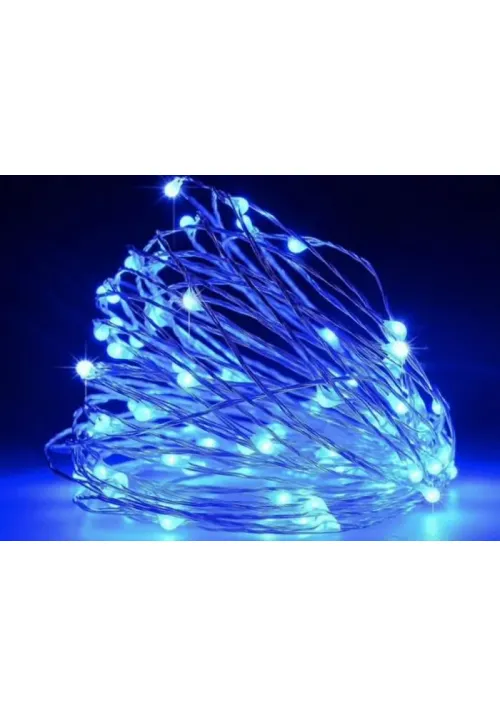 Гірлянда 50 LED 5 метрів на мідному дроті (крапля роси) Синій (на батарейках з USB)