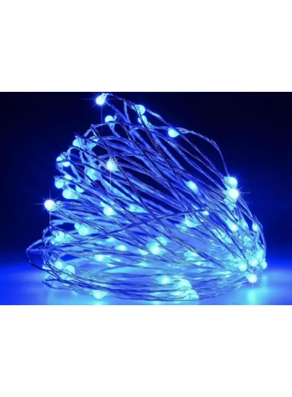 Гірлянда 50 LED 5 метрів на мідному дроті (крапля роси) Синій (на батарейках з USB)