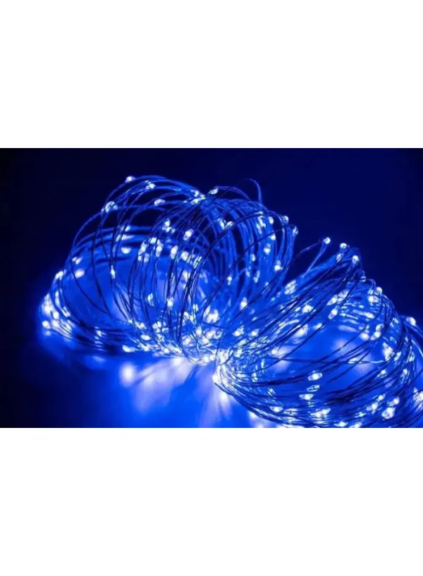 Гирлянда 100 LED 10 метров (капля росы) Синий (на батарейках + USB)