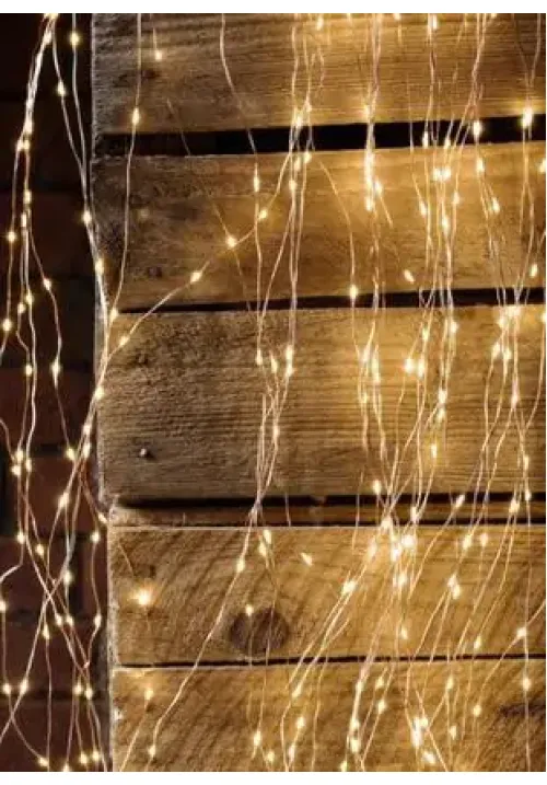 Гирлянда на медной проволоке 160 LED теплый белый штора 2х2 м (от сети с соединителями)