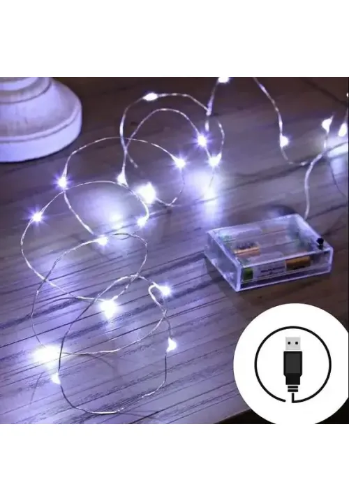 Гирлянда на батарейках (2xAA)+USB 2 метров 20 LED (холодный белый)