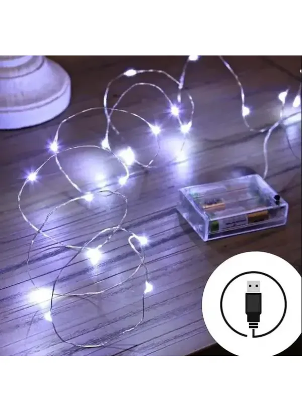 Гірлянда на батарейках (2xAA)+USB 2 метри 20 LED (холодний білий)