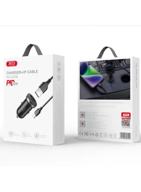 Автомобільне зарядне з кабелем Lighting XO CC56 (PD+QC3.0)