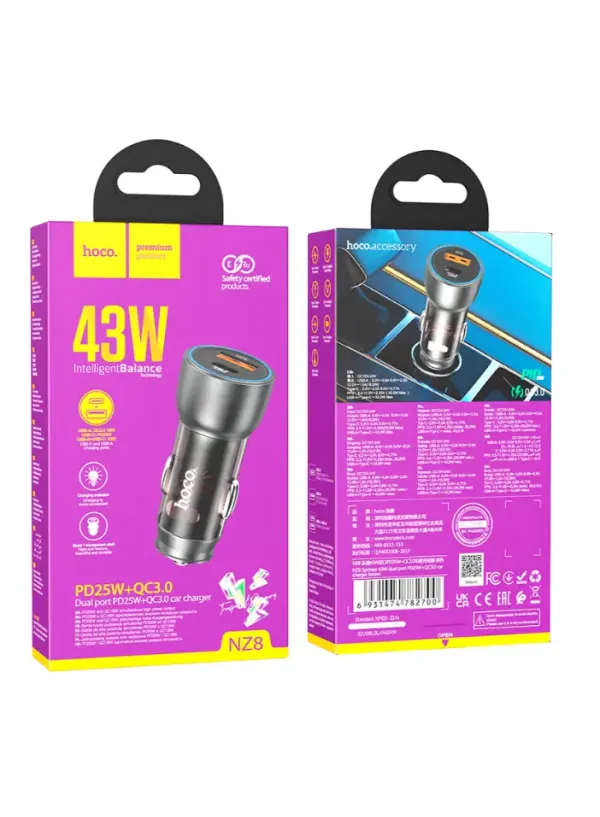 Автомобільне зарядне HOCO NZ8 (43W PD25W QC3.0)