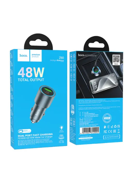 Автомобильное зарядное HOCO Z60 (48W PD30W QC3.0)