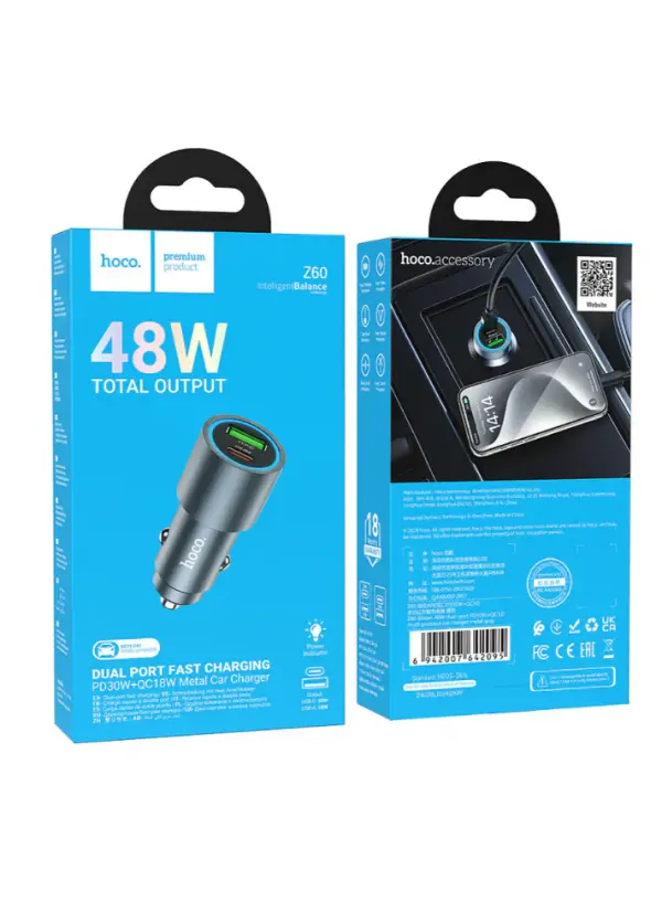 Автомобільне зарядне HOCO Z60 (48W PD30W QC3.0)