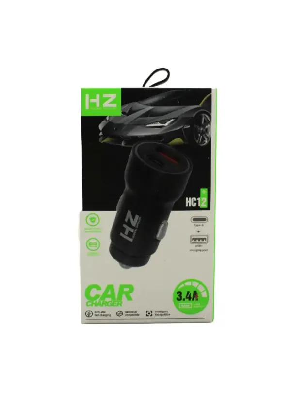 Автомобільне зарядне з кабелем Type-C HZ HC12 (1Type-C 1USB)