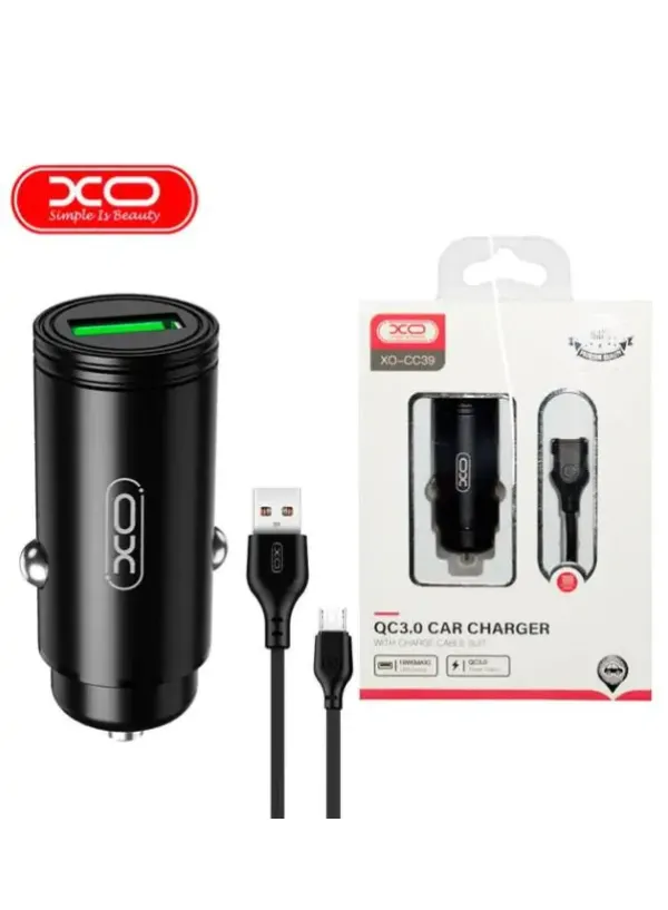 Автомобільне зарядне із шнуром microUSB XO CC39 (QC3.0 18W)