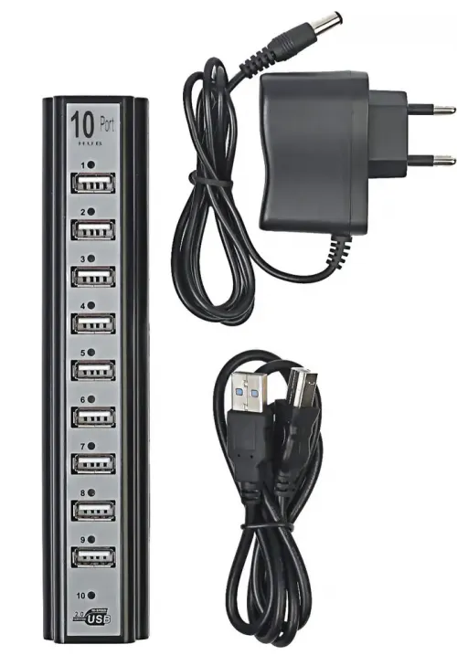 Хаб концентратор USB HUB на 10 портов (с дополнительным питанием)