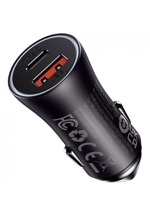 Автомобільний зарядний пристрій Baseus FС U+C 60W (CGJM000113) сірий
