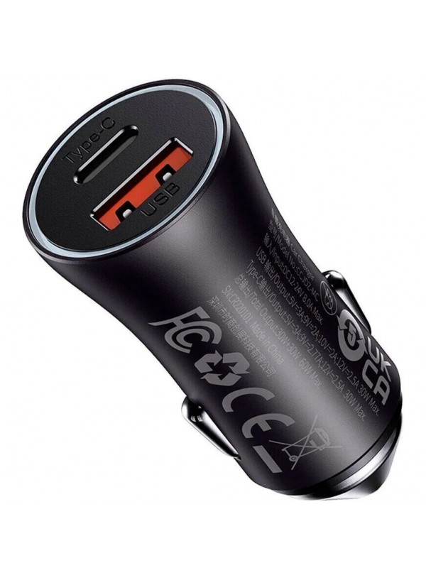 Автомобільний зарядний пристрій Baseus FС U+C 60W (CGJM000113) сірий