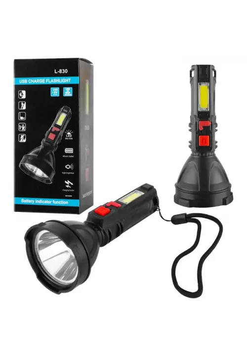 Ліхтарик ручний ліхтар із microUSB L-830 (1LED+COB)